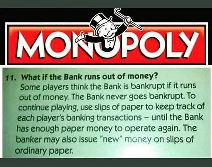 Monopoly game analogy for government debt