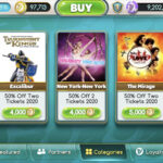 Screenshot of MyVegas Slots App showcasing various Vegas show icons and discounts.