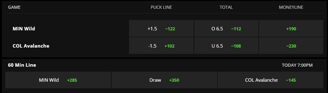 Hockey three-way moneyline