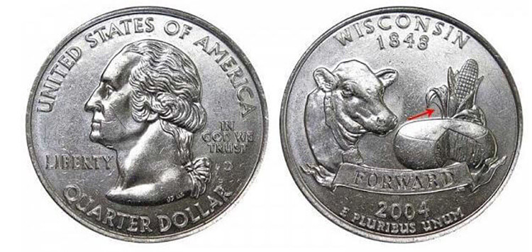 Front and back of the 2004 Wisconsin State Quarter extra leaf. 15 coins worth money in 2024: Do you have any at your house?