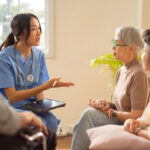 Nurse consulting group of patients