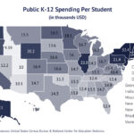 National Map: Public K-12 Spending Per Student according to the U.S. Census Bureau and Department of Education National Center for Education Statistics