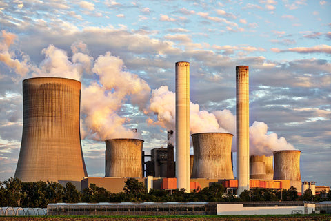 Nuclear power plant exterior, representing the environment where nuclear industry welders work