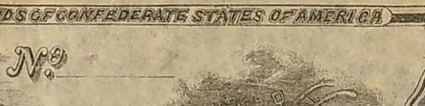 Close-ups of a genuine (top) and counterfeit 1861 10 Dollar note