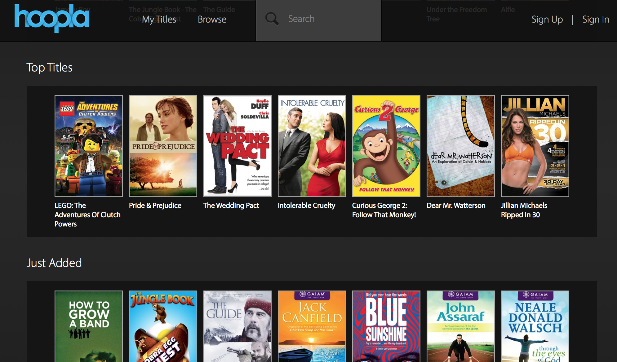 Hoopla Digital Interface on an iPad