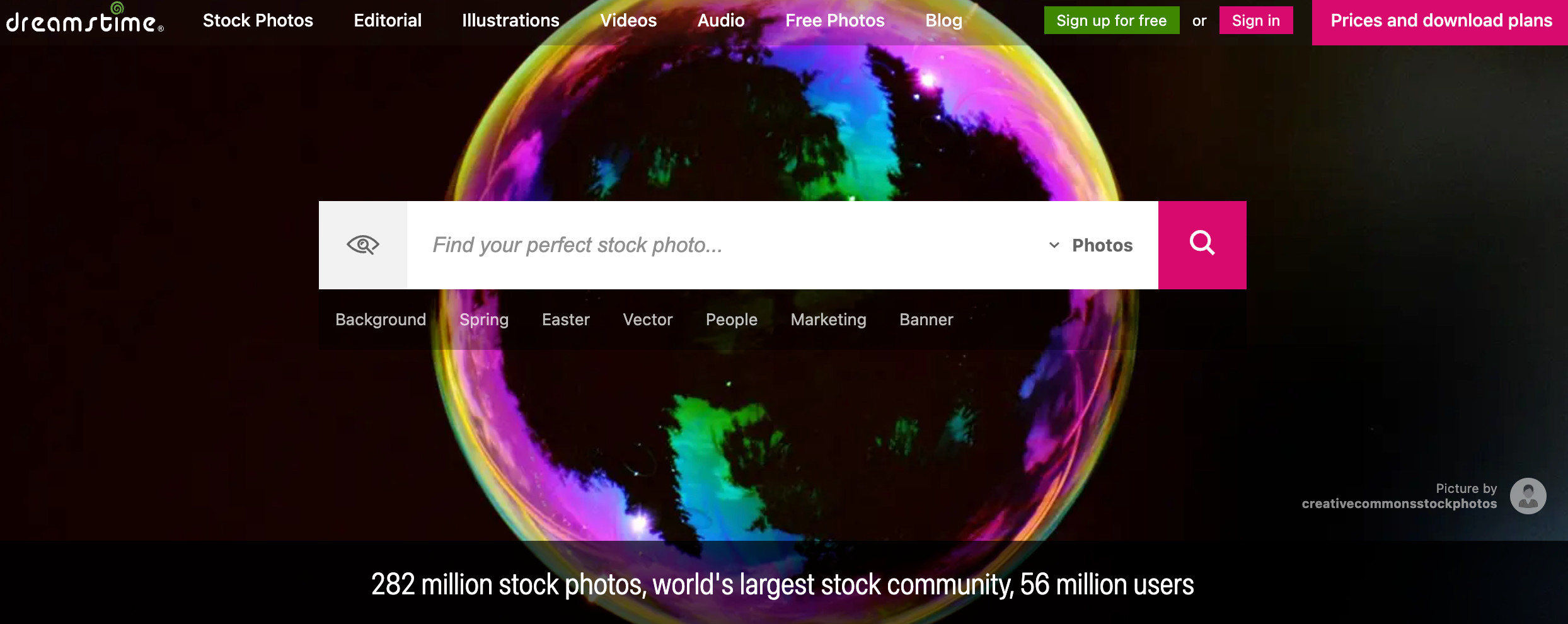 Dreamtime homepage where you can sell photos