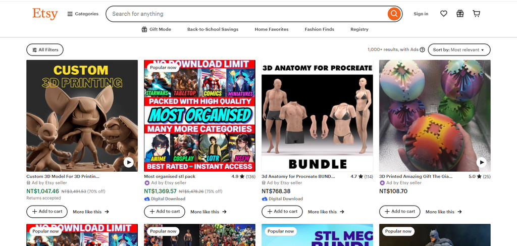 A screenshot of Etsy.com