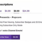Subscription tiers on Twitch, showing Tier 1, Tier 2, and Tier 3 options with different emotes and benefits