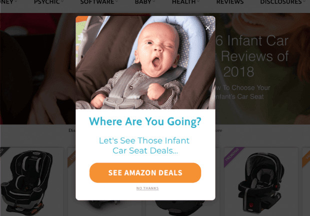 Example of a popup campaign with a clear call to action to increase affiliate sales