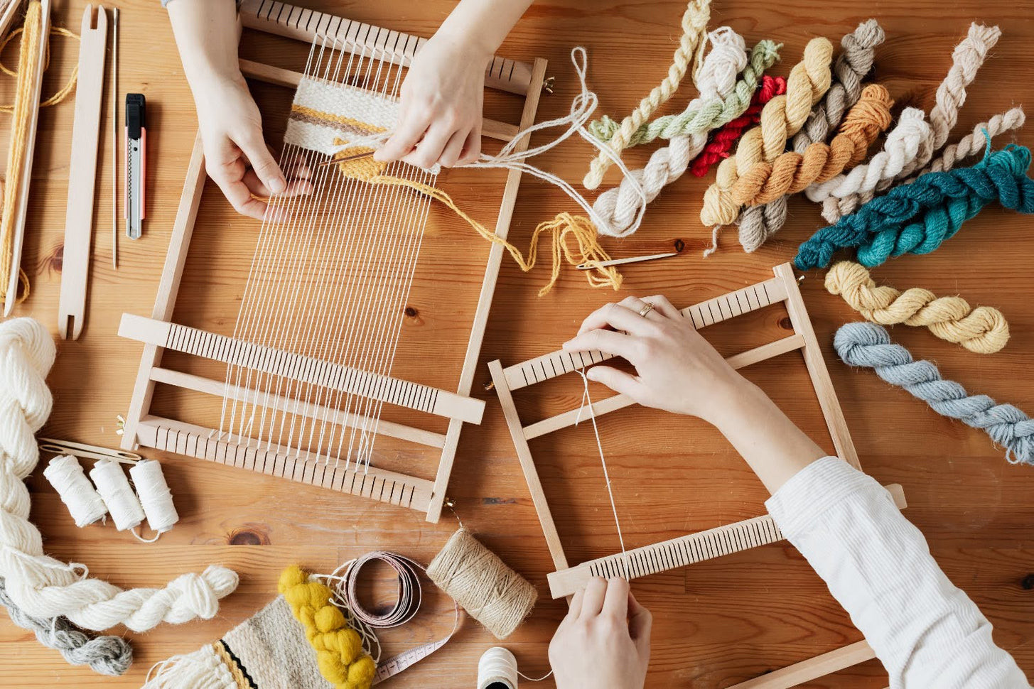People making textile crafts