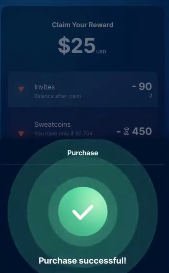 Withdraw Sweatcoin Reward screen with coupon code and instructions