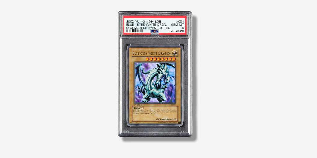 Blue Eyes White Dragon 1st Edition Legend of Blue Eyes White Dragon. The card features Seto Kaiba's signature monster from the early Yu-Gi-Oh era, making it a nostalgia piece for collectors and consistently ranking among the top Yu-Gi-Oh cards in value